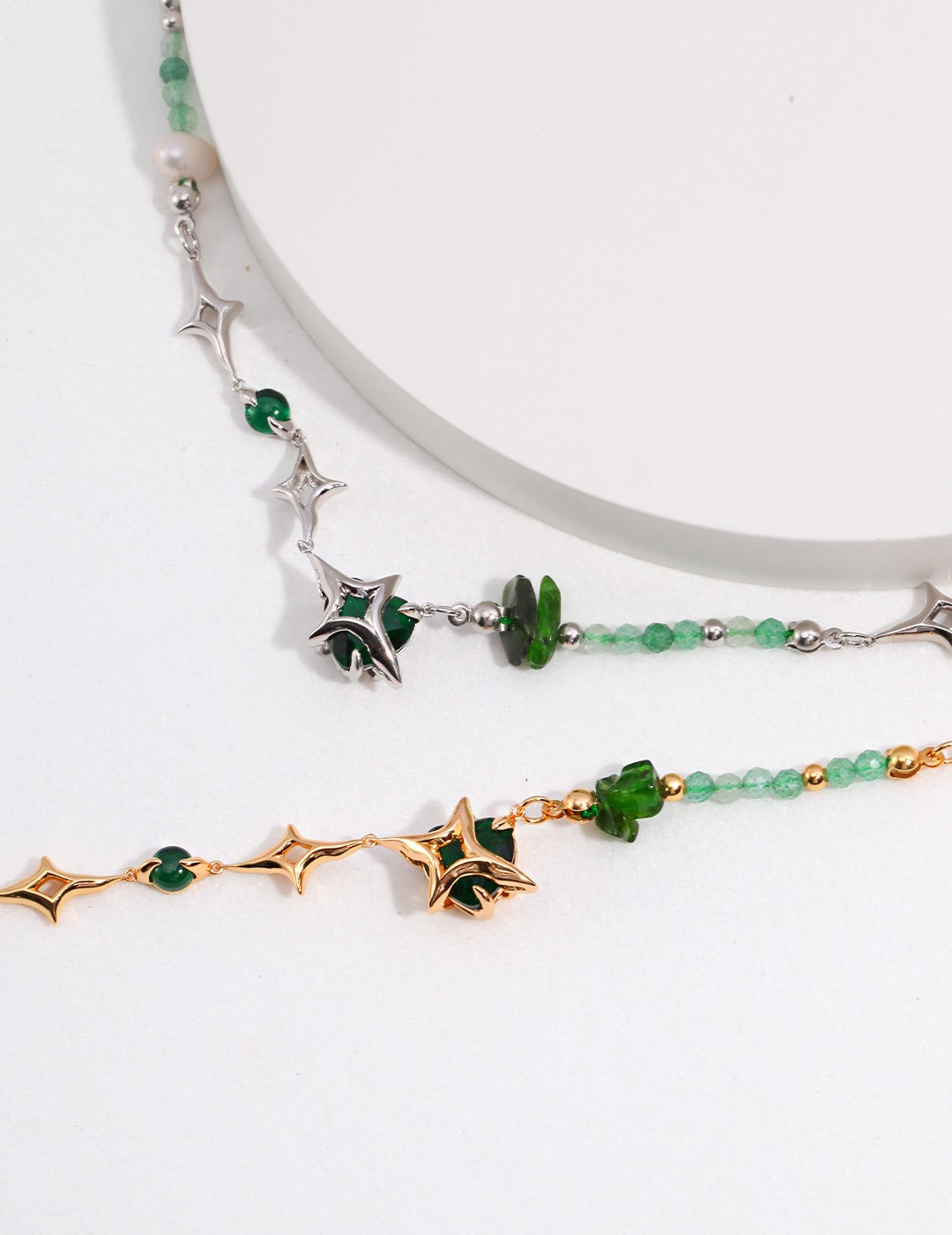 Four-Point Star Green Crystal Necklace — Sterling Silver, 18K Gold Vermeil, green zircon, green quartz | SENLORE