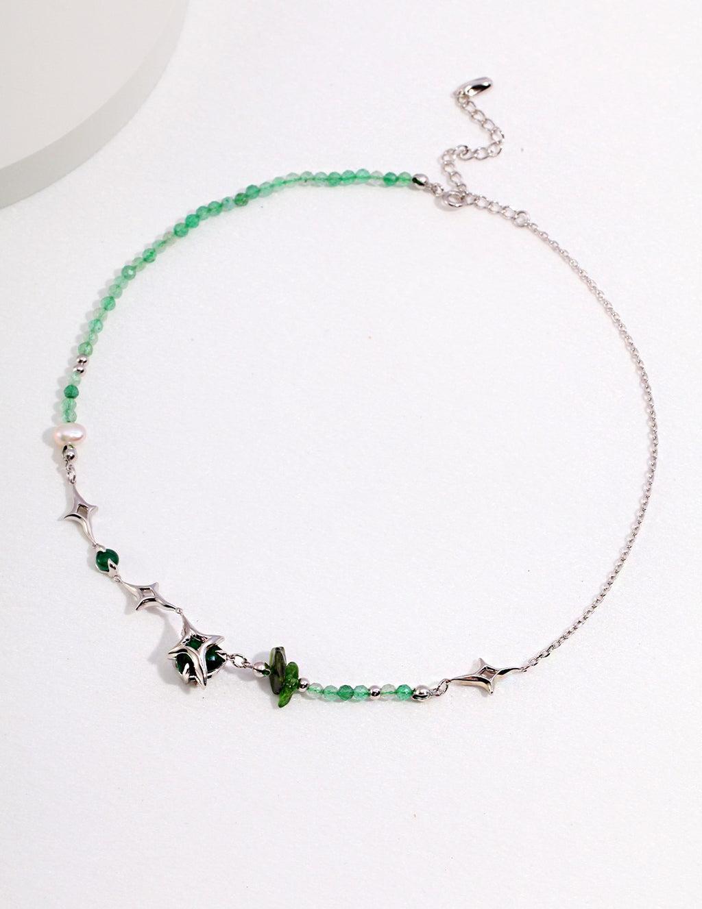 Four-Point Star Green Crystal Necklace — Sterling Silver, 18K Gold Vermeil, green zircon, green quartz | SENLORE