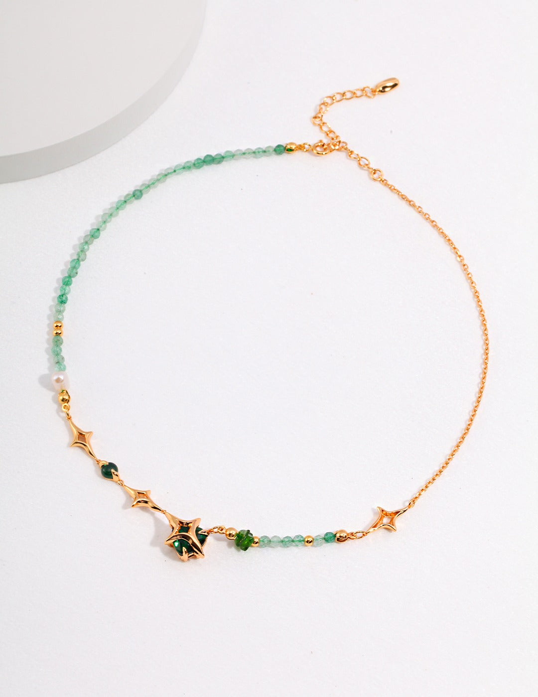 Four-Point Star Green Crystal Necklace — Sterling Silver, 18K Gold Vermeil, green zircon, green quartz | SENLORE