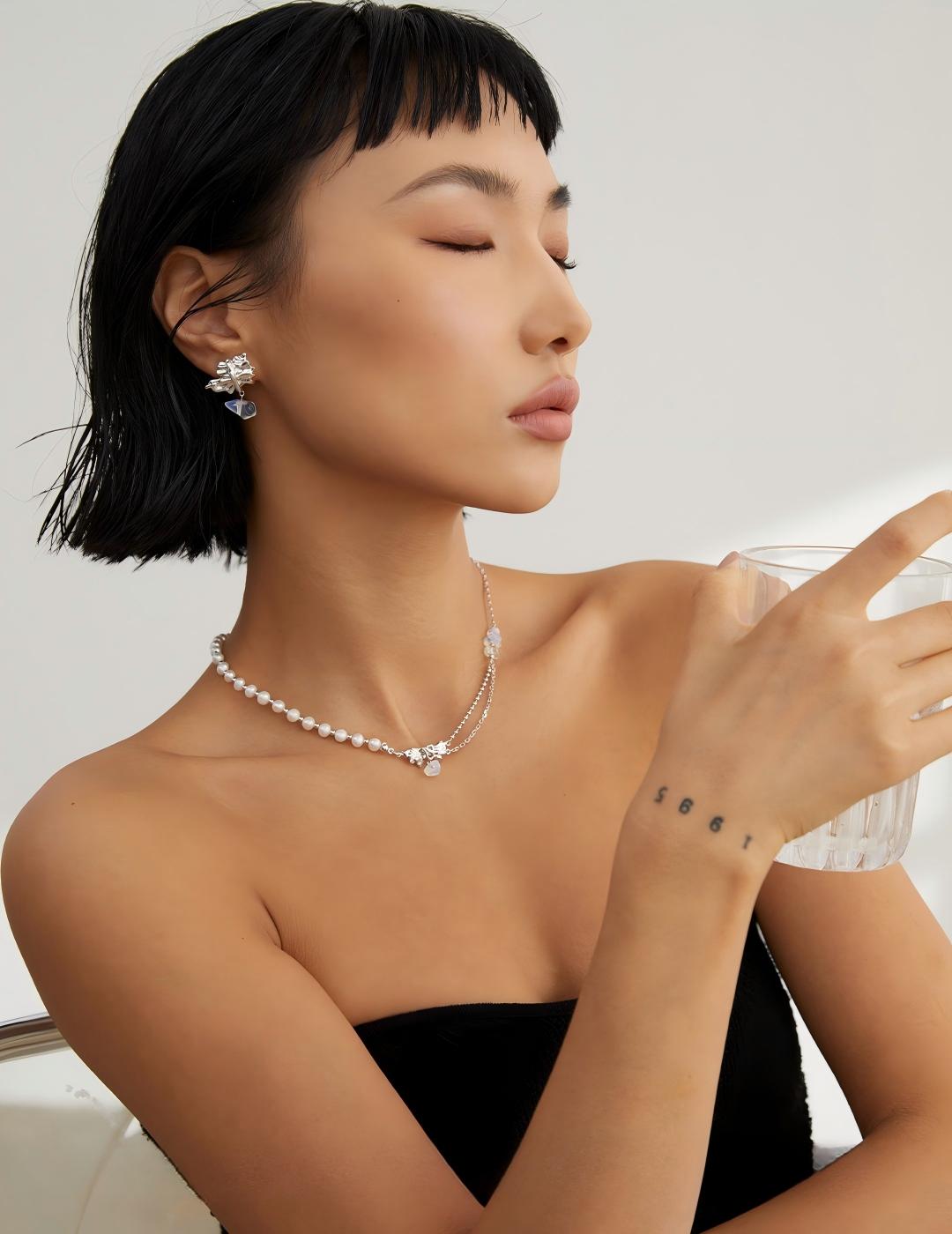 Moonstone Pearl Necklace — Sterling Silver, 18K Gold Vermeil, natural freshwater pearl, moonstone | SENLORE