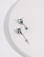 Four-Point Star Asymmetric Earrings — Sterling Silver, 18K Gold Vermeil, green zircon | SENLORE