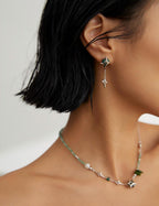 Four-Point Star Asymmetric Earrings — Sterling Silver, 18K Gold Vermeil, green zircon | SENLORE