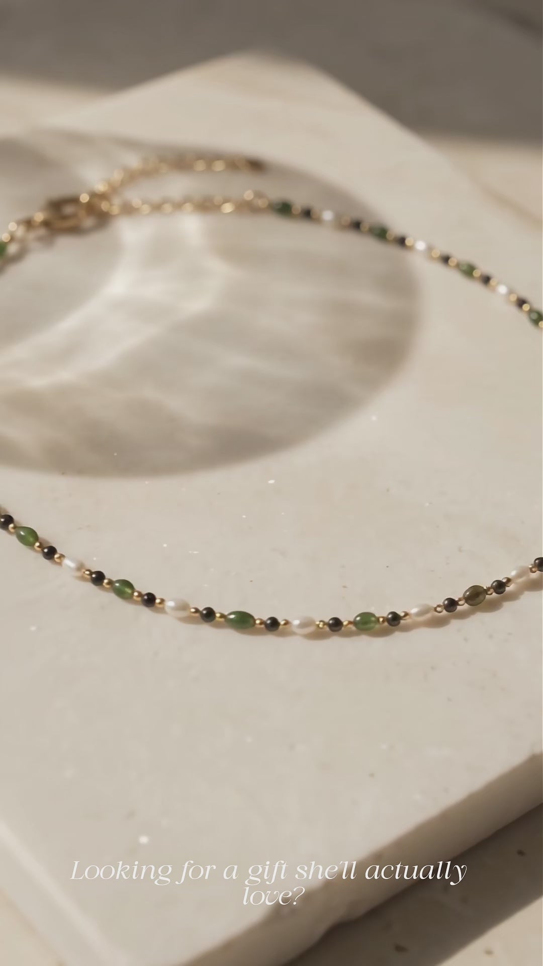Olive Green Lapis Lazuli & Pearl Necklace in Gold Vermeil