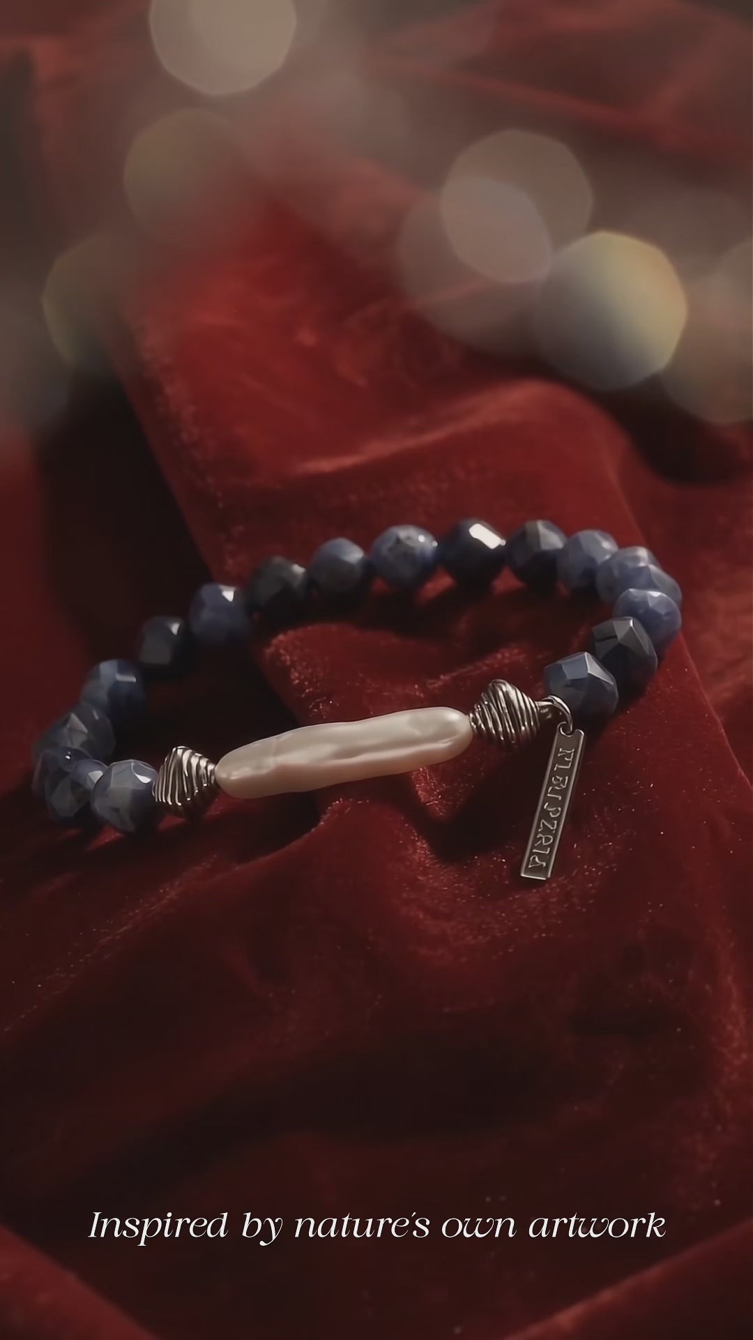 Blue Vein Stone & Silver Bar Pearl Bracelet