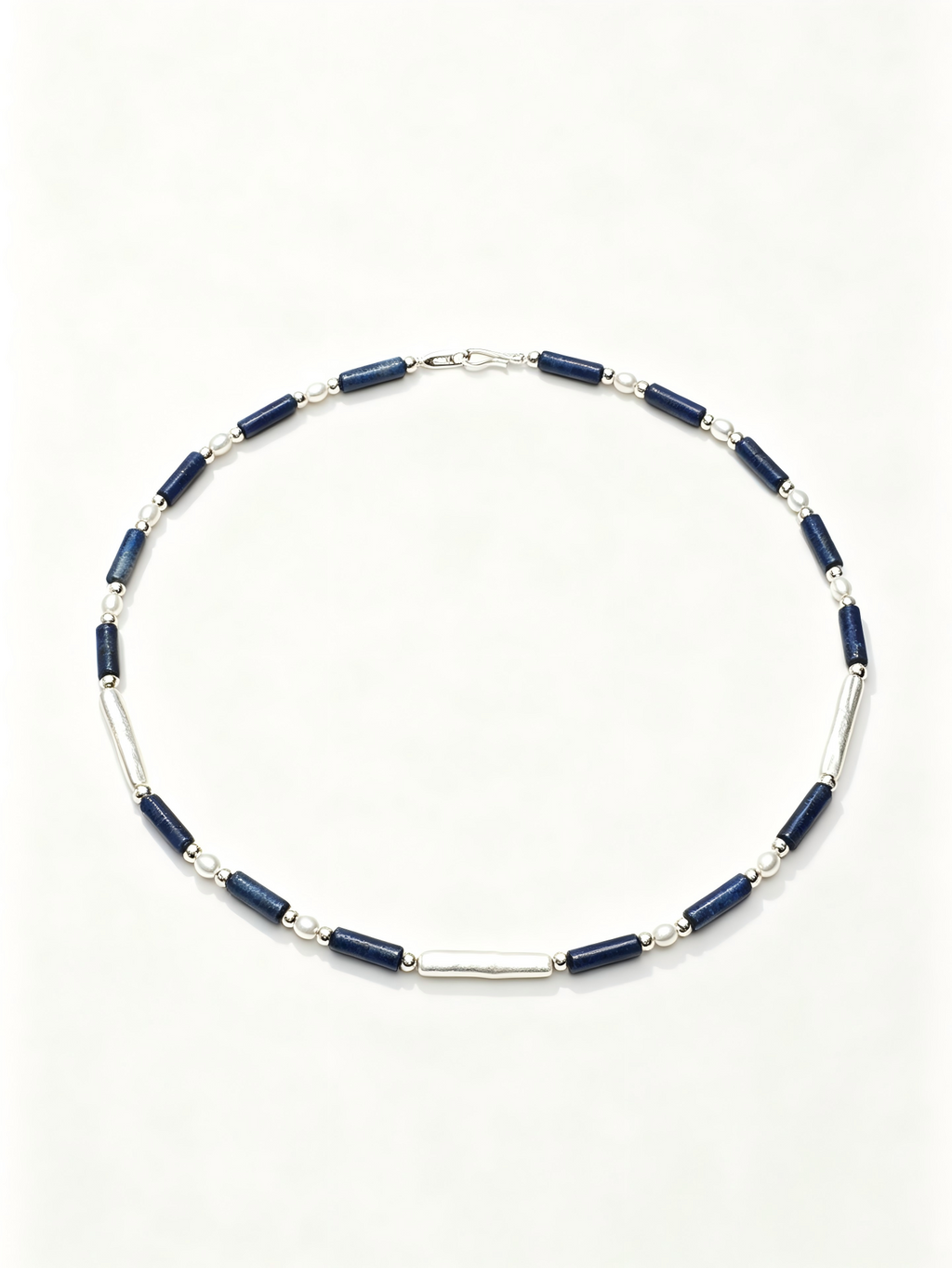 Lapis Lazuli Tube & Silver Bar Necklace